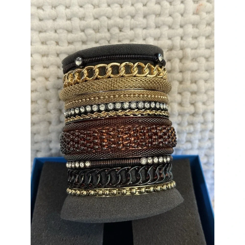 R.J. Graziano Multi-Row Statement Cuff Bracelet Gold & Crystal Accents NIB
